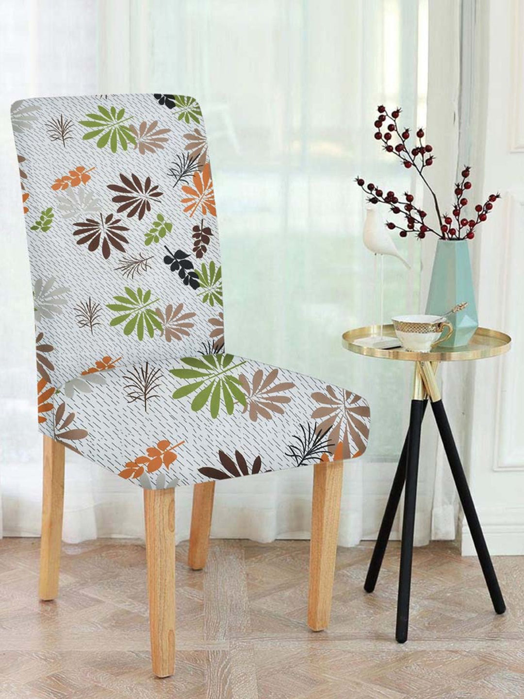 

Slushy Mushy Set Of 4 Grey & Green Printed Chair Cover