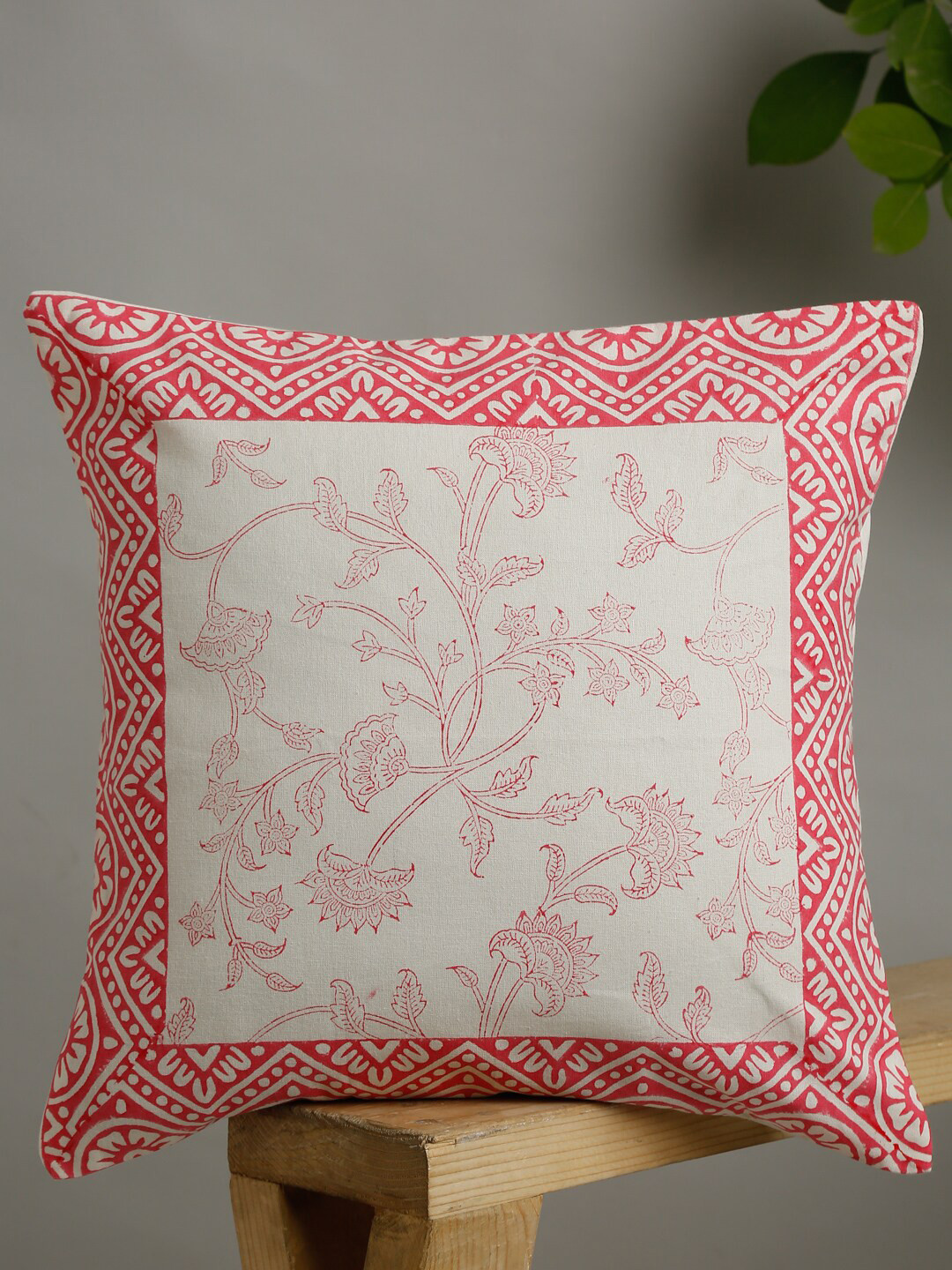 

EK BY EKTA KAPOOR White & Pink Pack Of 2 Floral Pure Cotton Square Cushion Covers