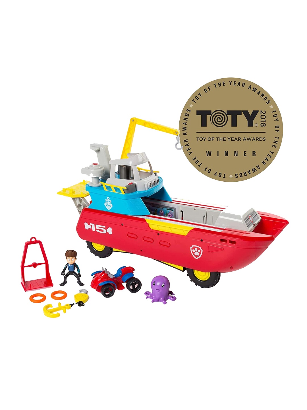 

PAW PATROL Kids Red & Blue Paw Patrol 2-in-1 Mode Sea Patroller With The Moveable Crane & Attachable cage