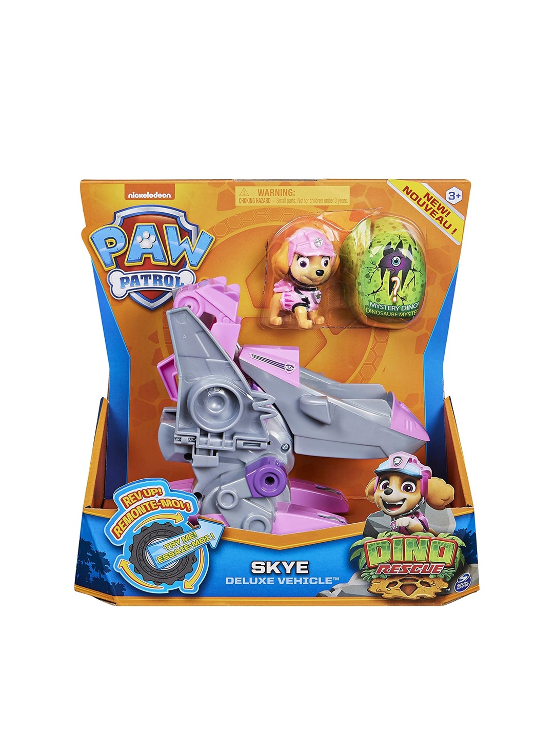 

PAW PATROL Kids Pink & Grey Paw Patrol Dino Rescue Skyes Deluxe Rev Up Vehicle With Mystery Dinosaur Figure Action Figures and Play Set
