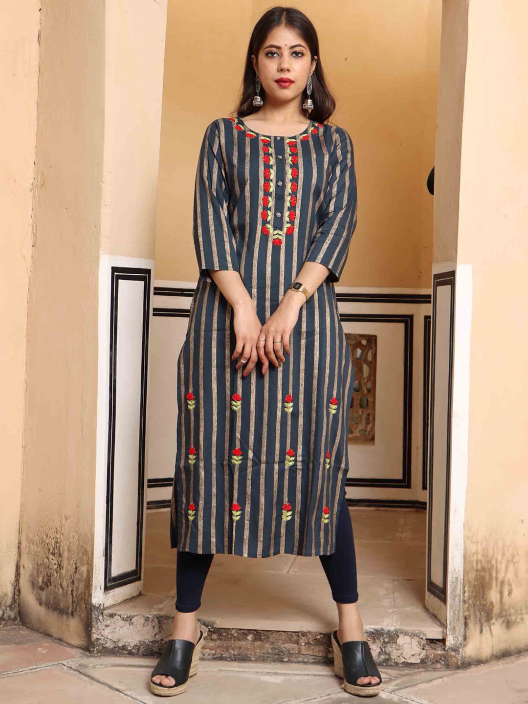 

KALINI Women Blue Embroidered Kurta