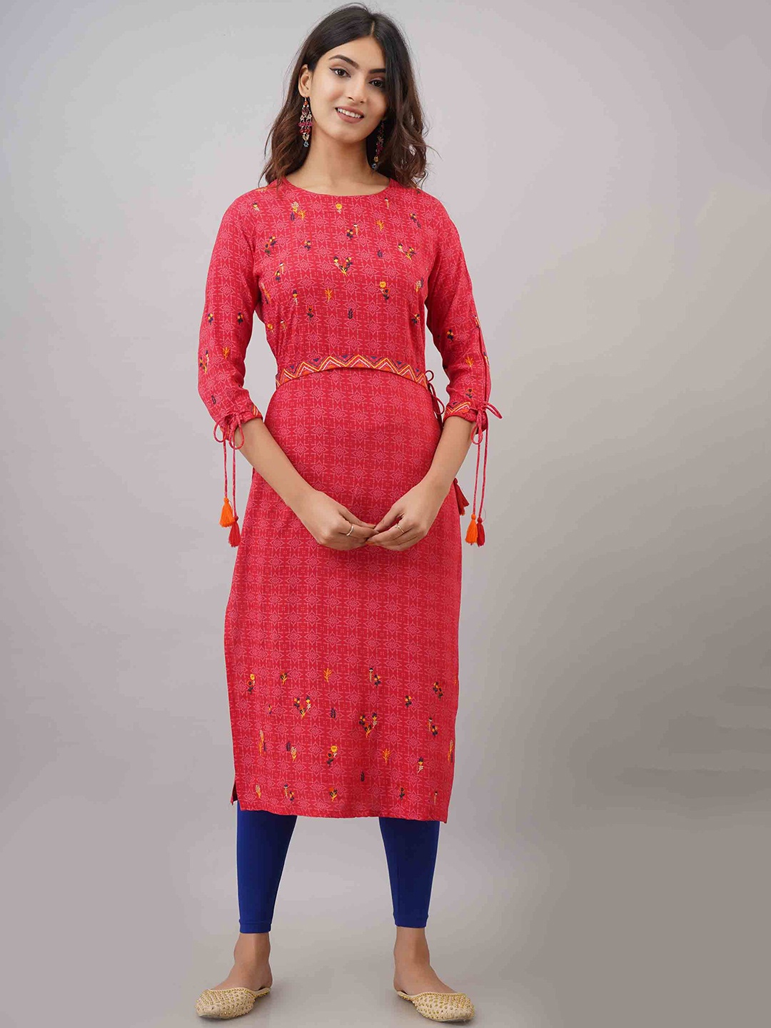 

KALINI Women Red Printed Rayon Straight Kurta