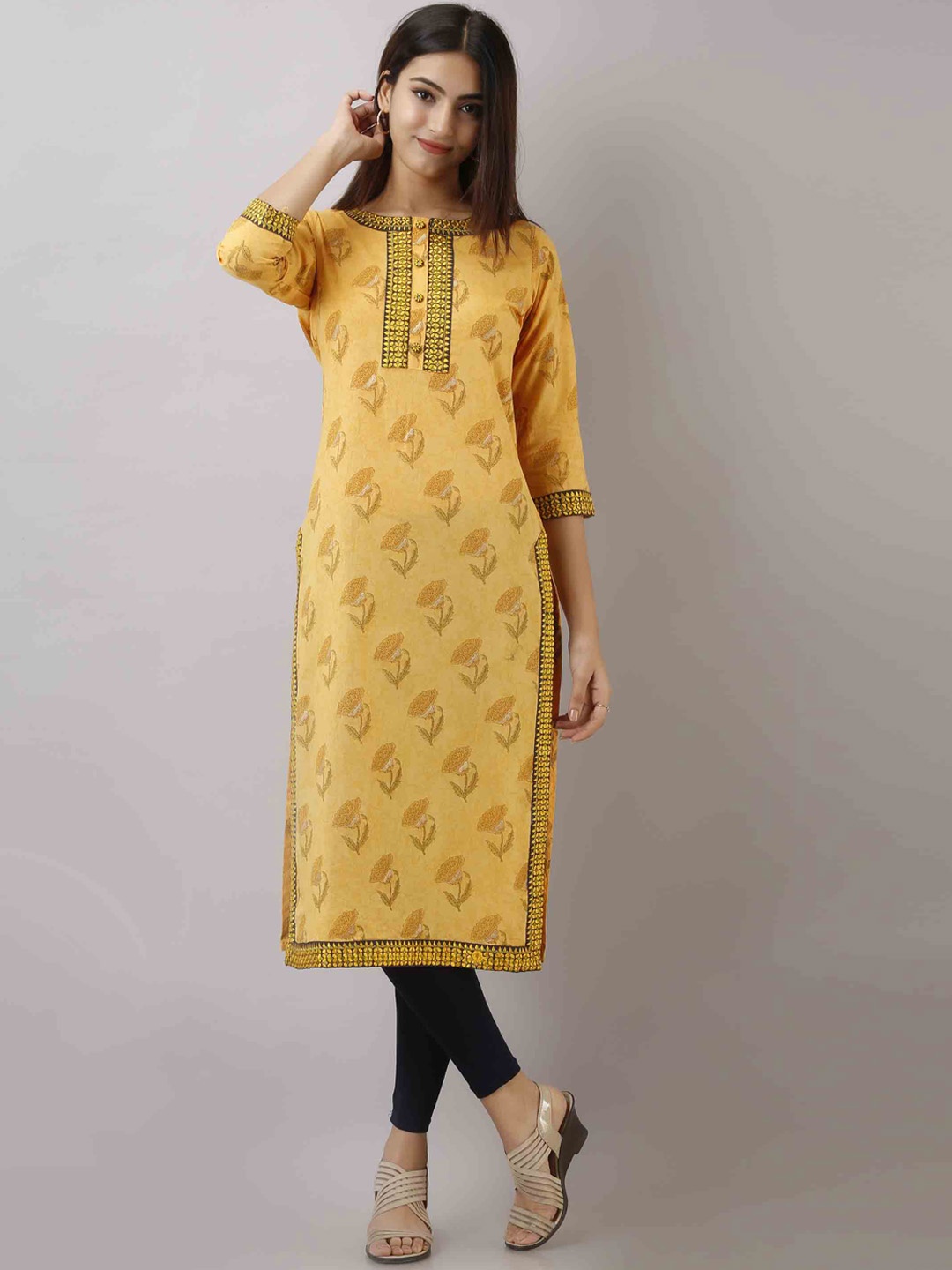 

KALINI Women Yellow Floral Printed Floral Kurta