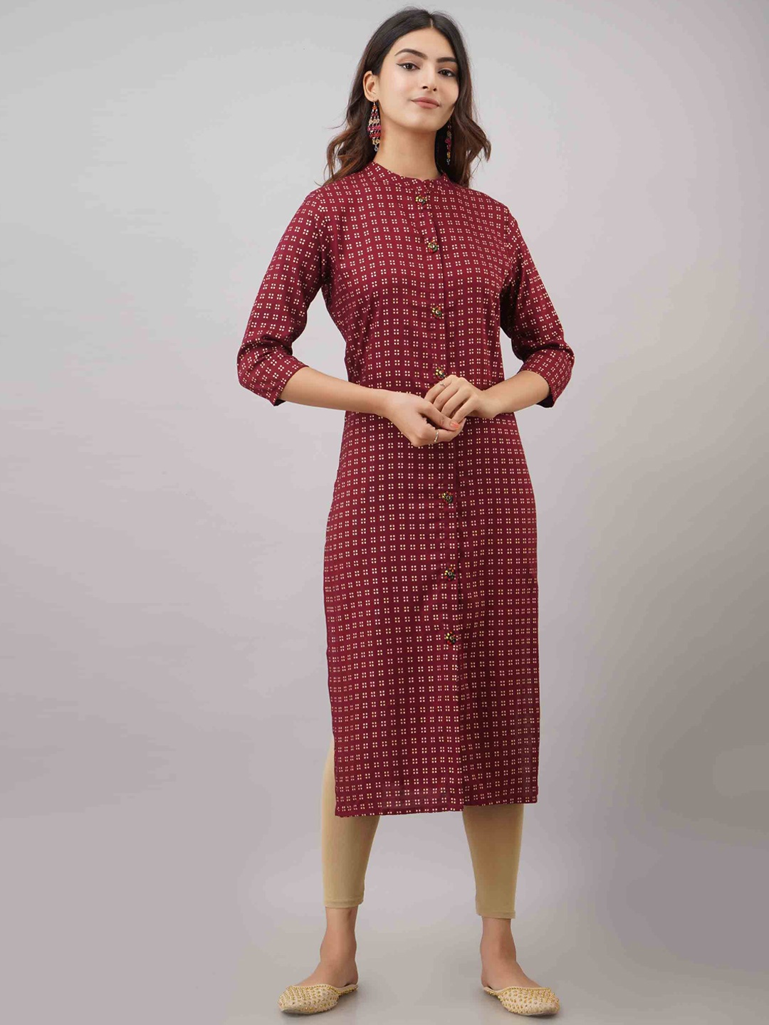 

KALINI Women Maroon Geometric Printed Kurta