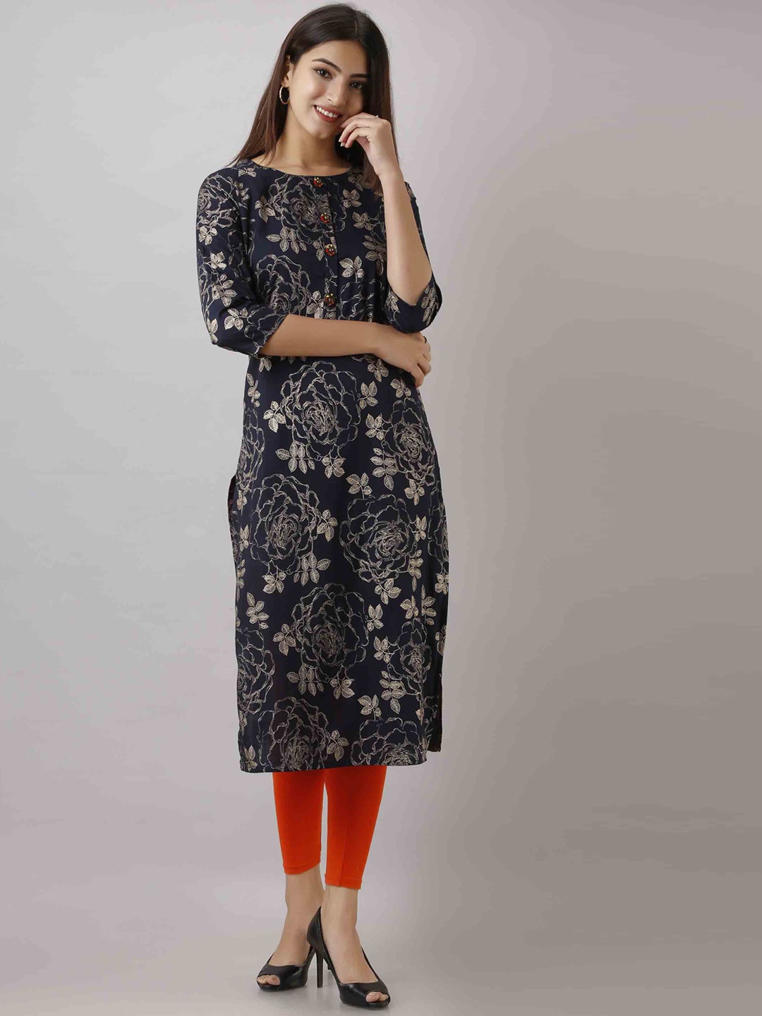 

KALINI Women Navy Blue Floral Kurta