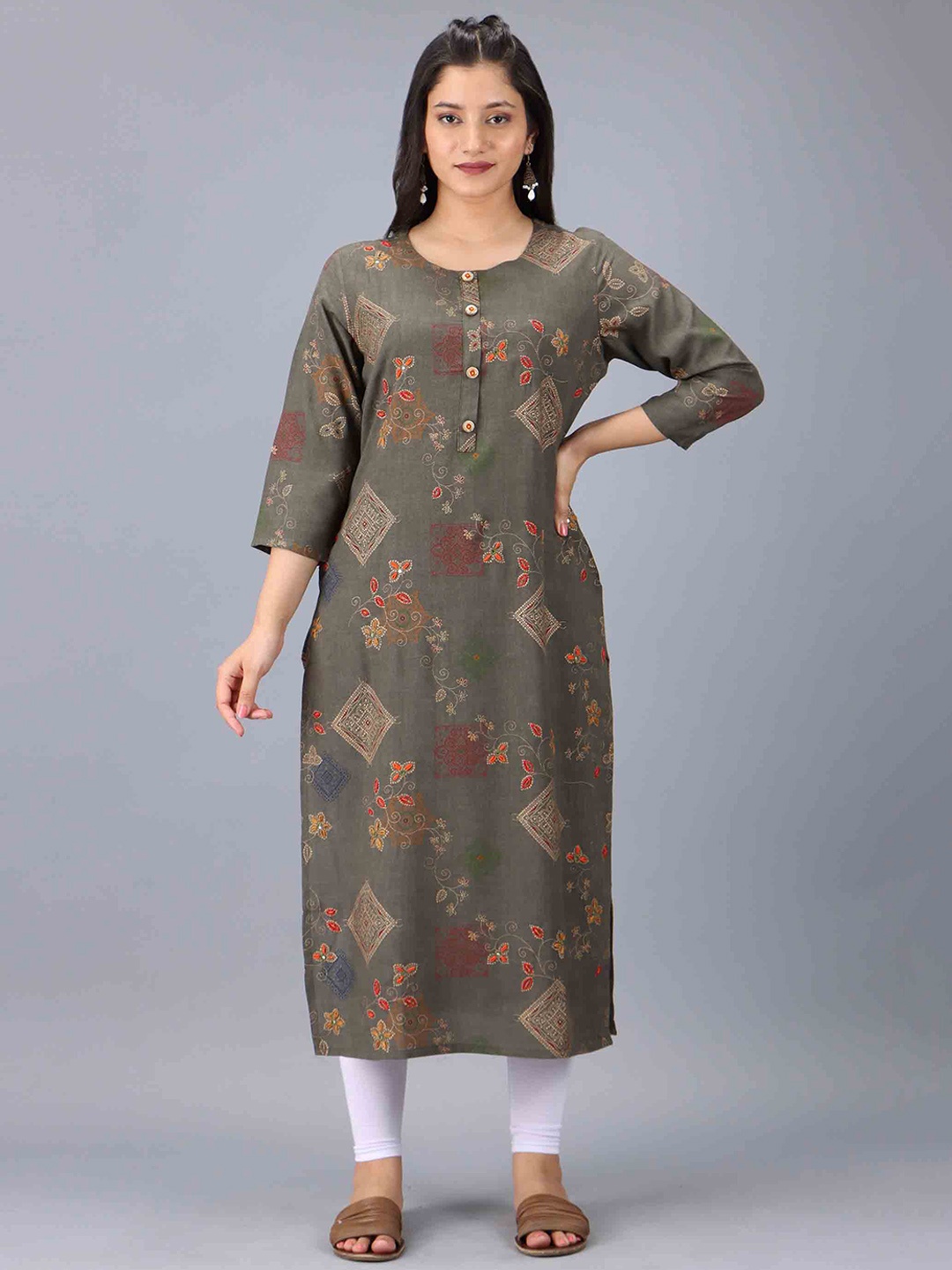 

KALINI Women Grey Floral Embroidered Kurta