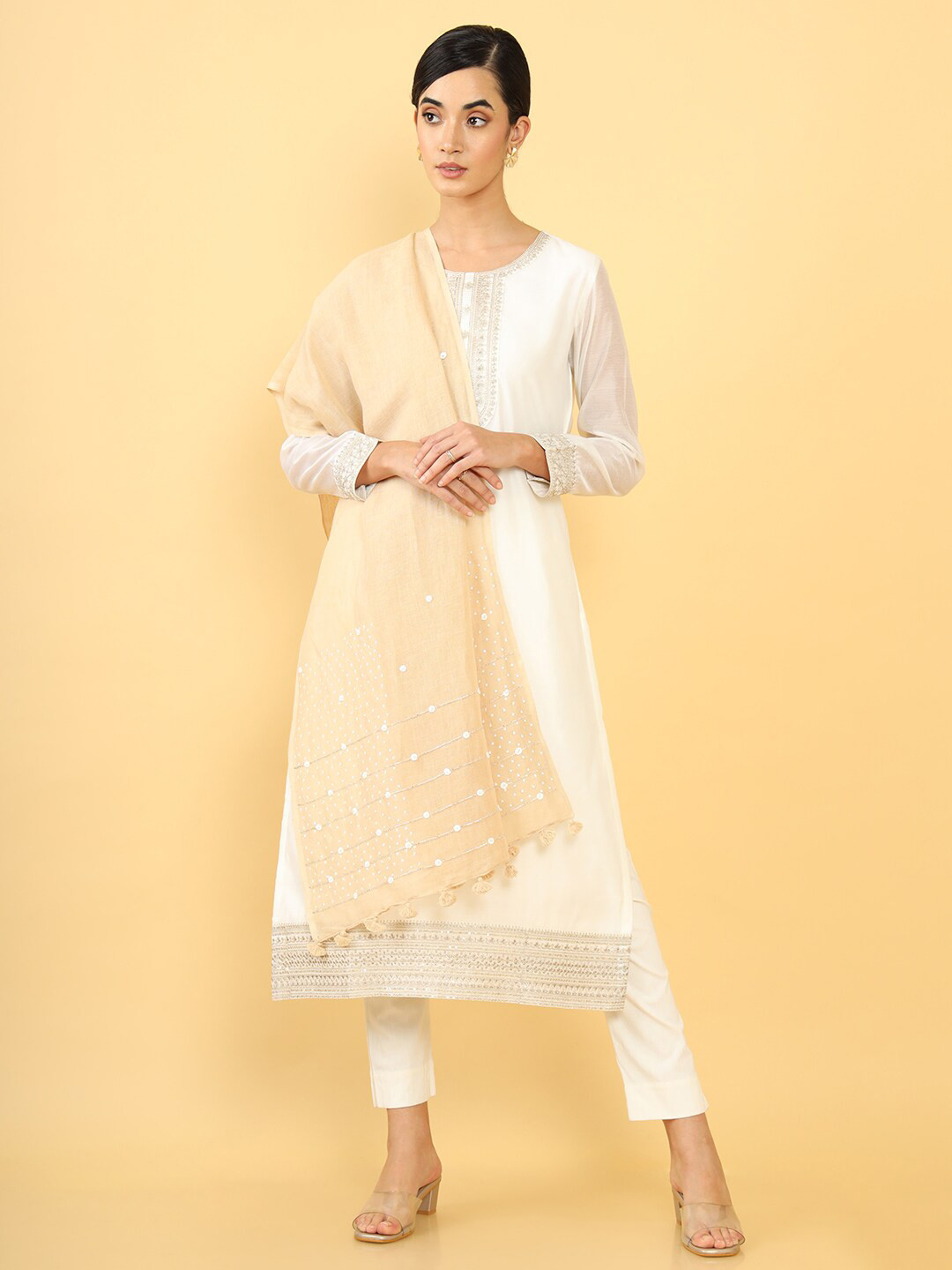 

Soch Beige Striped Linen Dupatta