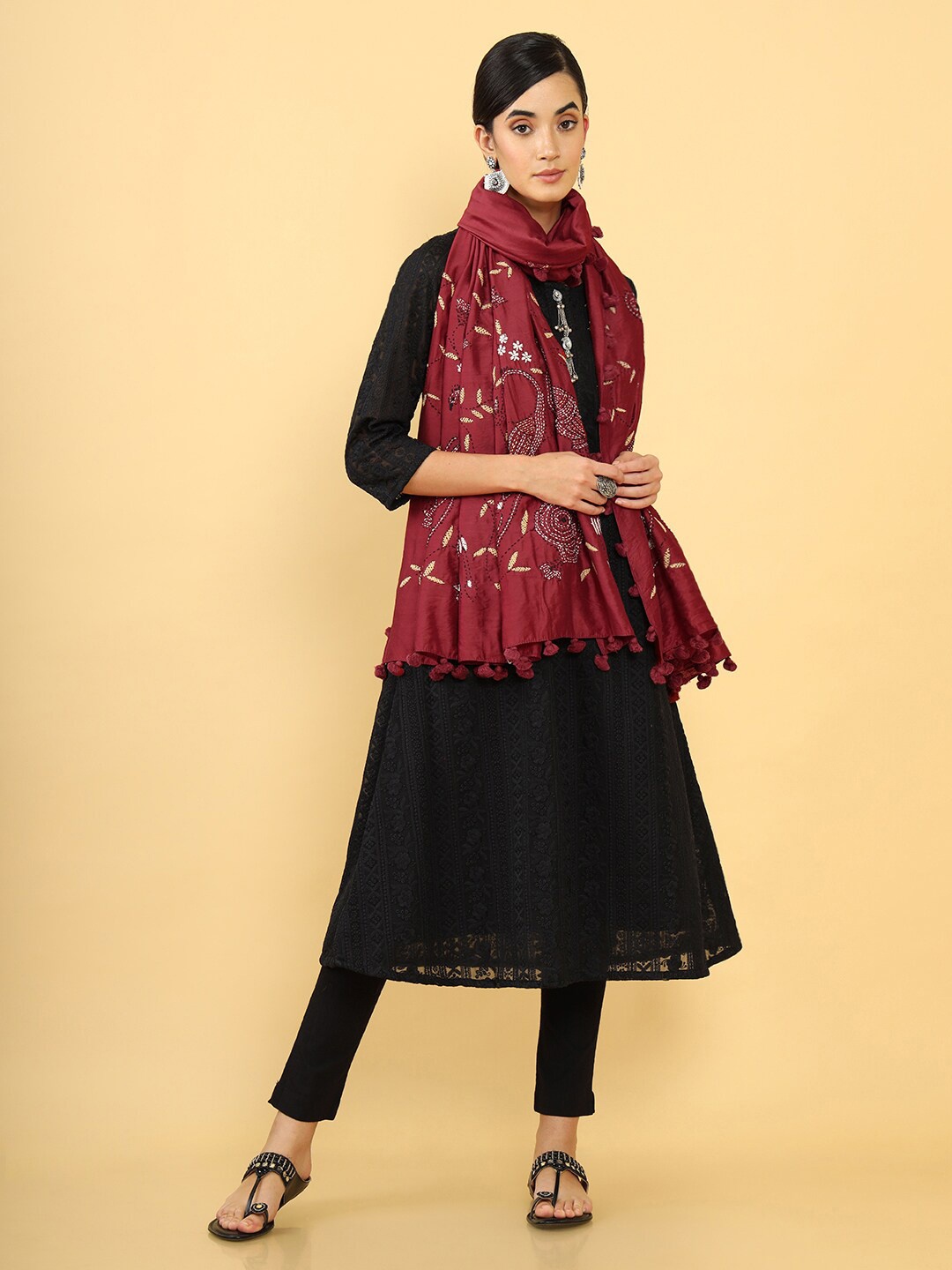 

Soch Women Maroon & Brown Embroidered Dupatta