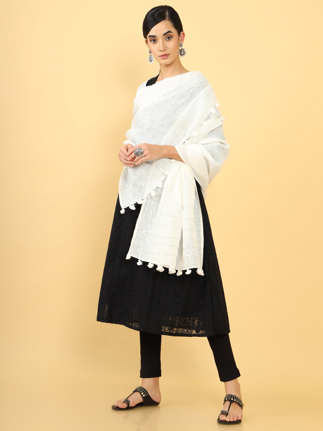 

Soch Off White Striped Linen Dupatta