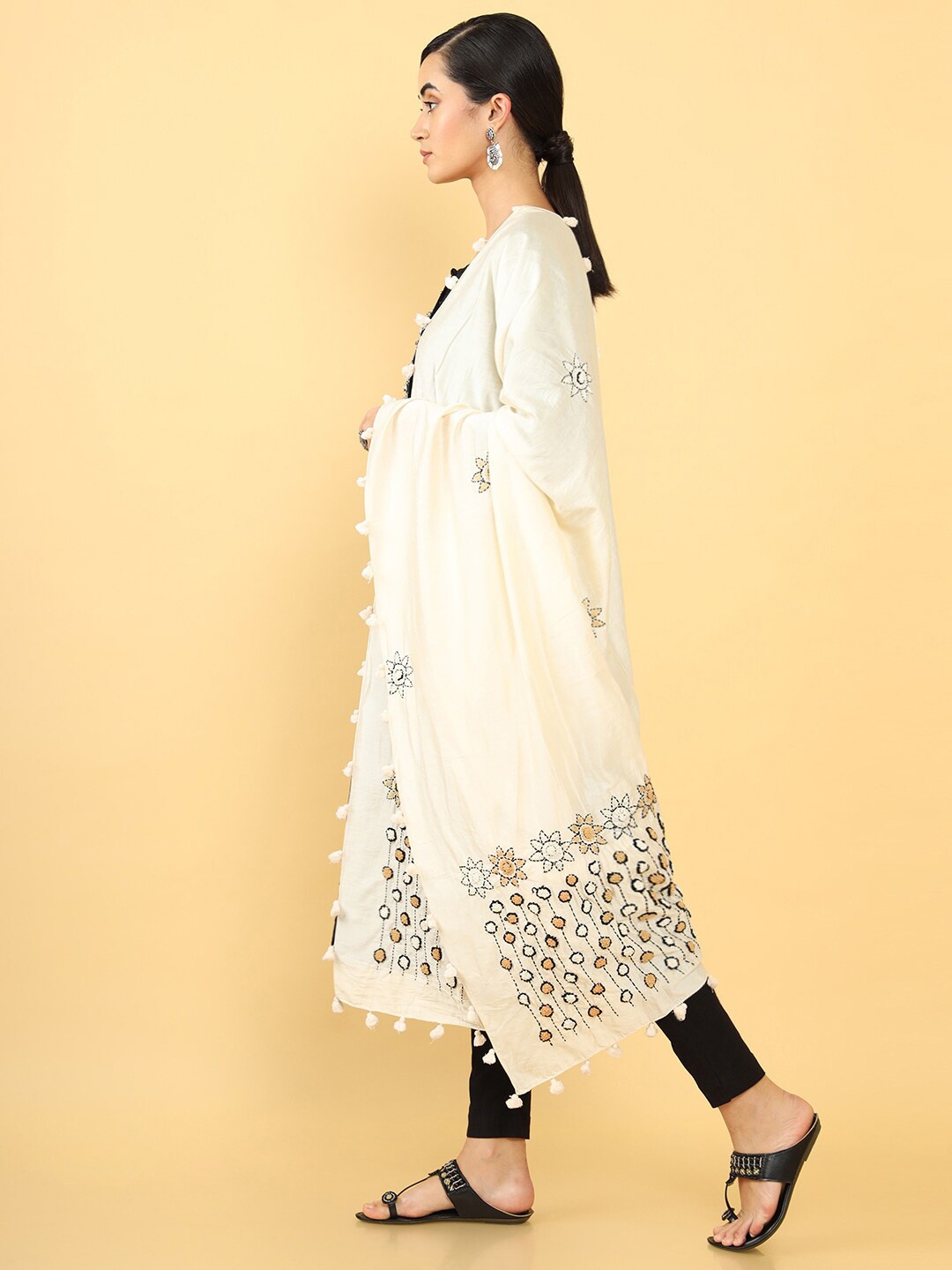 

Soch Off White & Black Embroidered Dupatta