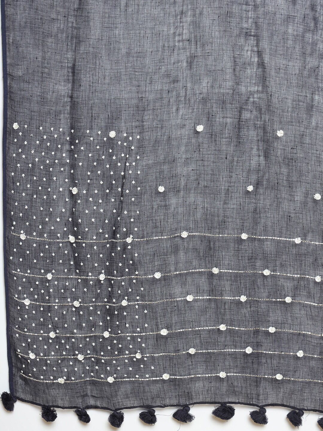 

Soch Women Grey Striped Linen Dupatta with Thread Work