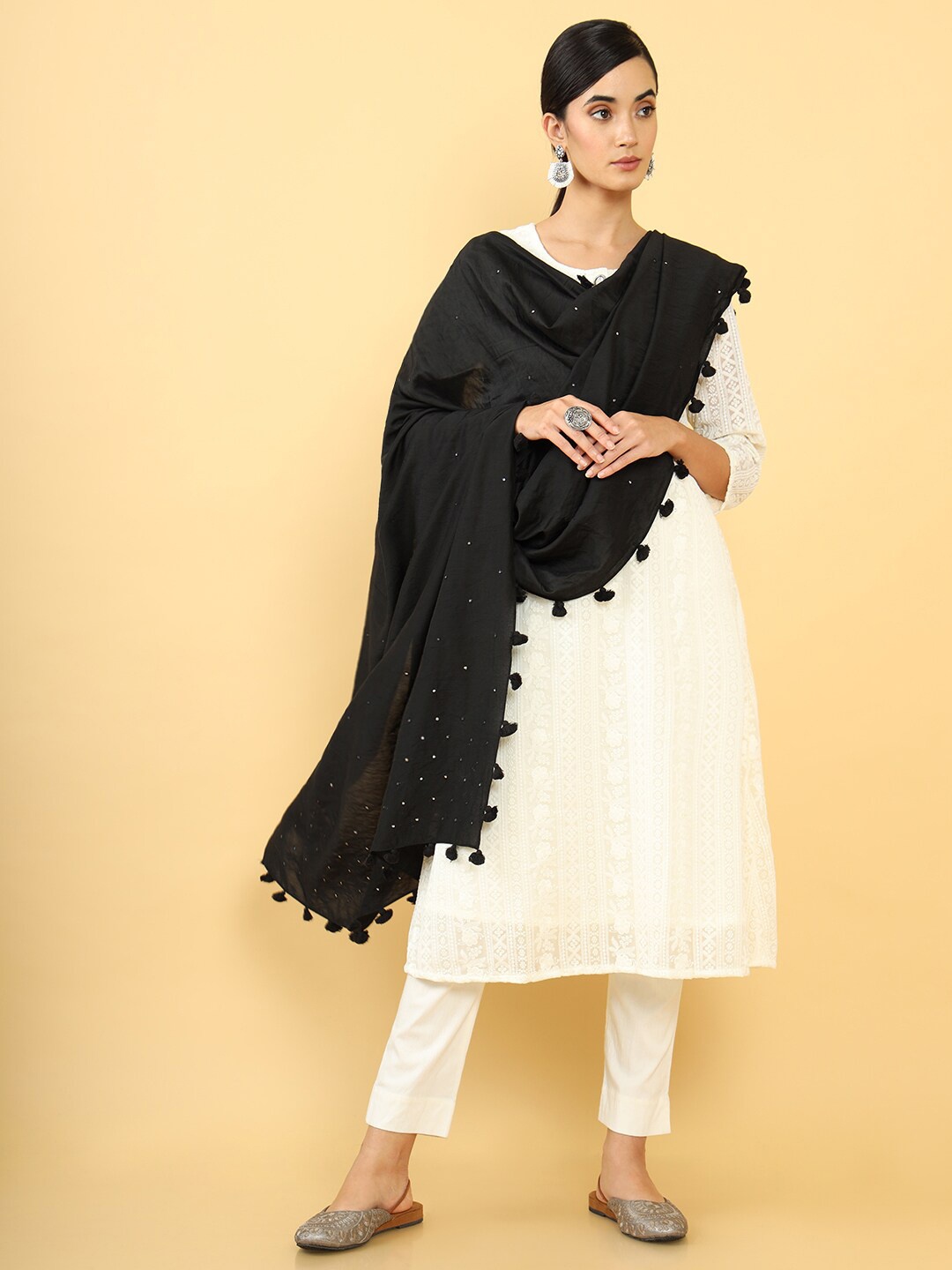 

Soch Women Black Dupatta with Sequinned
