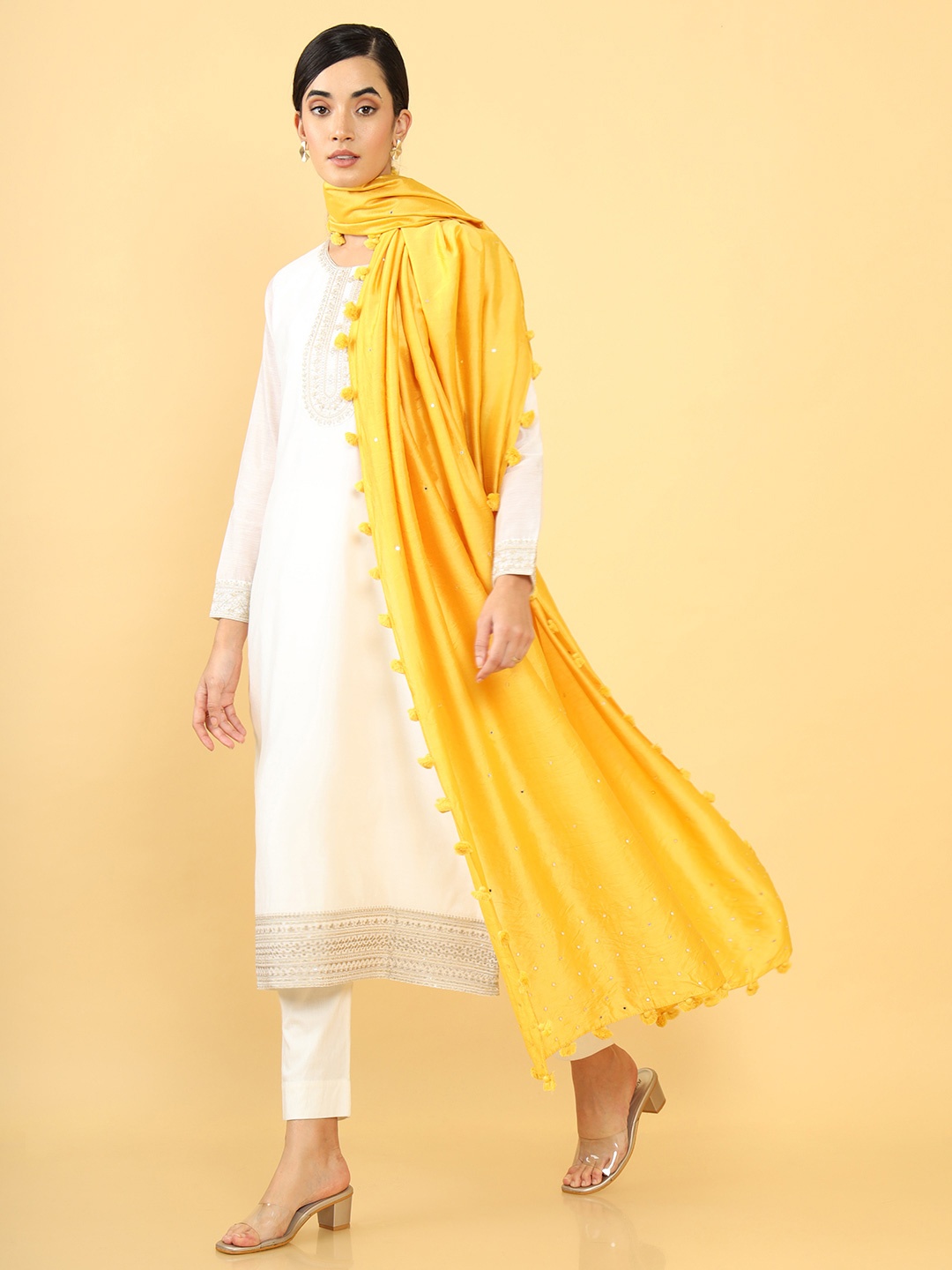 

Soch Dupatta with Mirror Work, Yellow