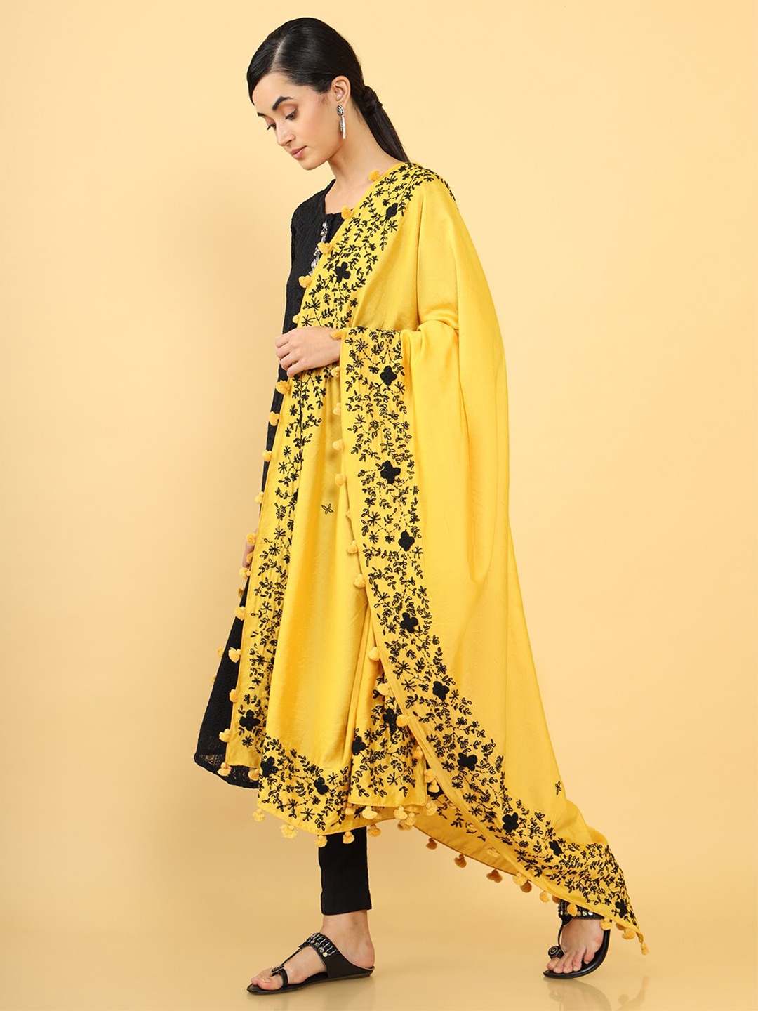 

Soch Mustard & Black Embroidered Dupatta