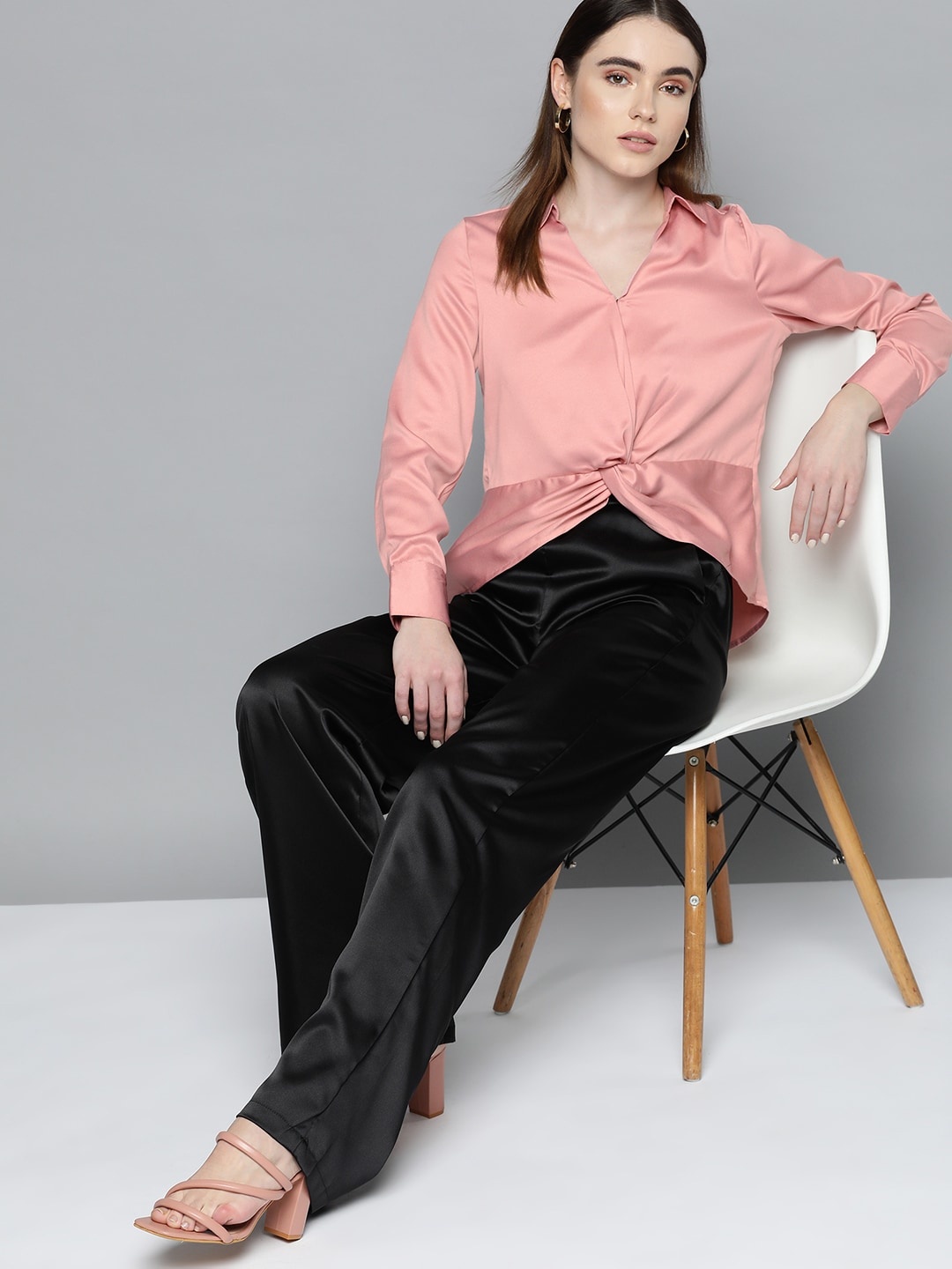 

Chemistry Satin Finish Twisted Shirt Style Top, Pink
