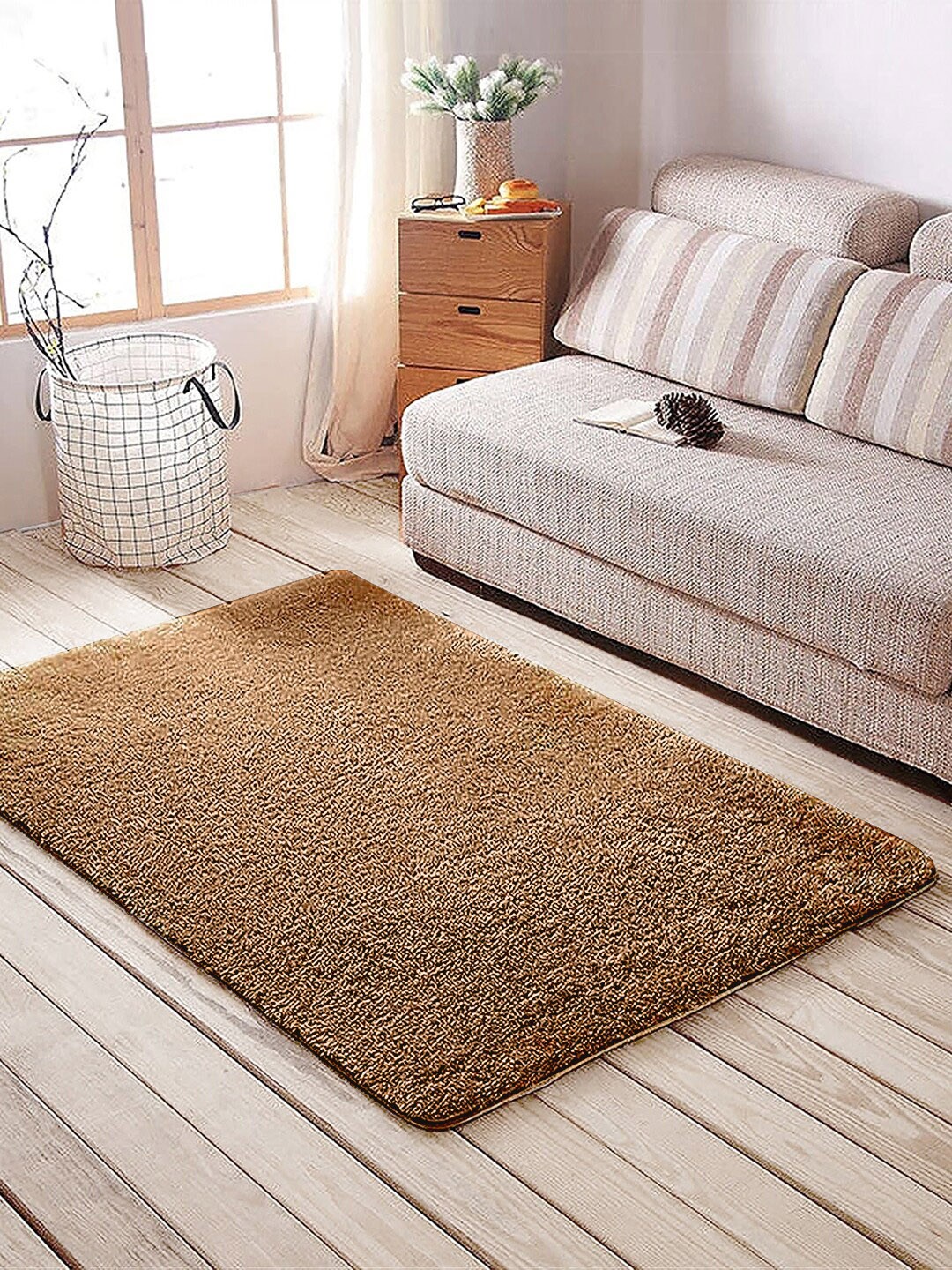 

Nautica Off White Solid Anti Slip Backing Carpet, Brown