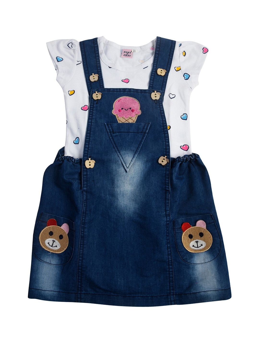 

POMY & JINNY Girls Blue Solid Denim Dungarees With Top