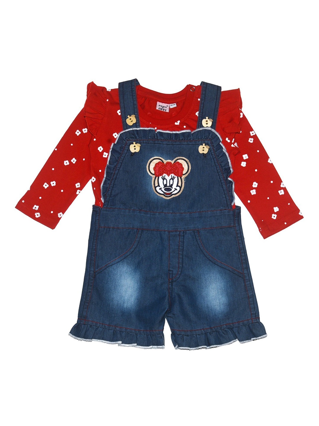

POMY & JINNY Girls Blue Solid Denim Dungarees With Top