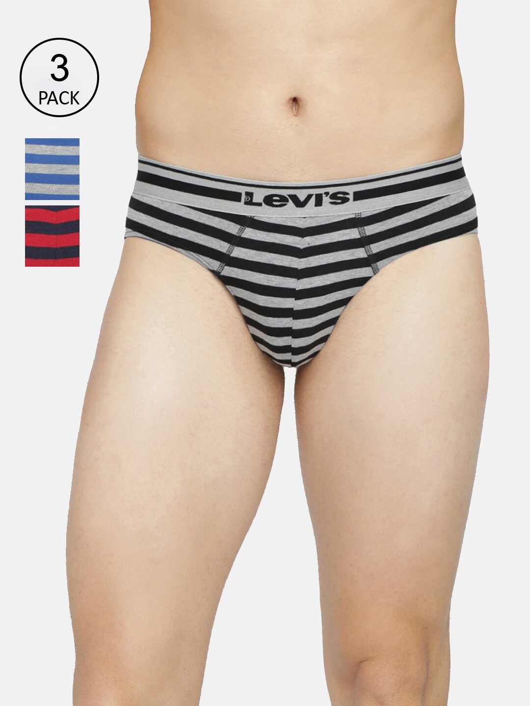 

Levis Pack of 3 Smartskin Technology Striped Briefs with Tag Free Comfort #005, Assorted