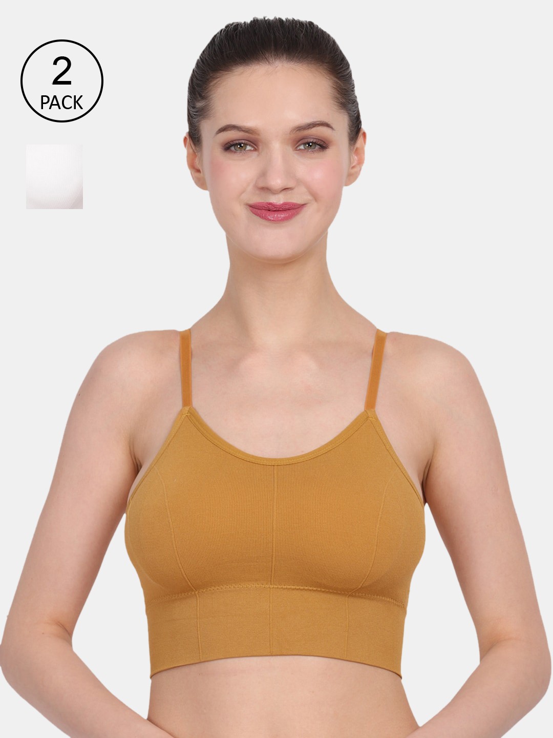 

Amour Secret Women Set of 2 Mustard & White Lightly Padded Non-Wired Sports Bra