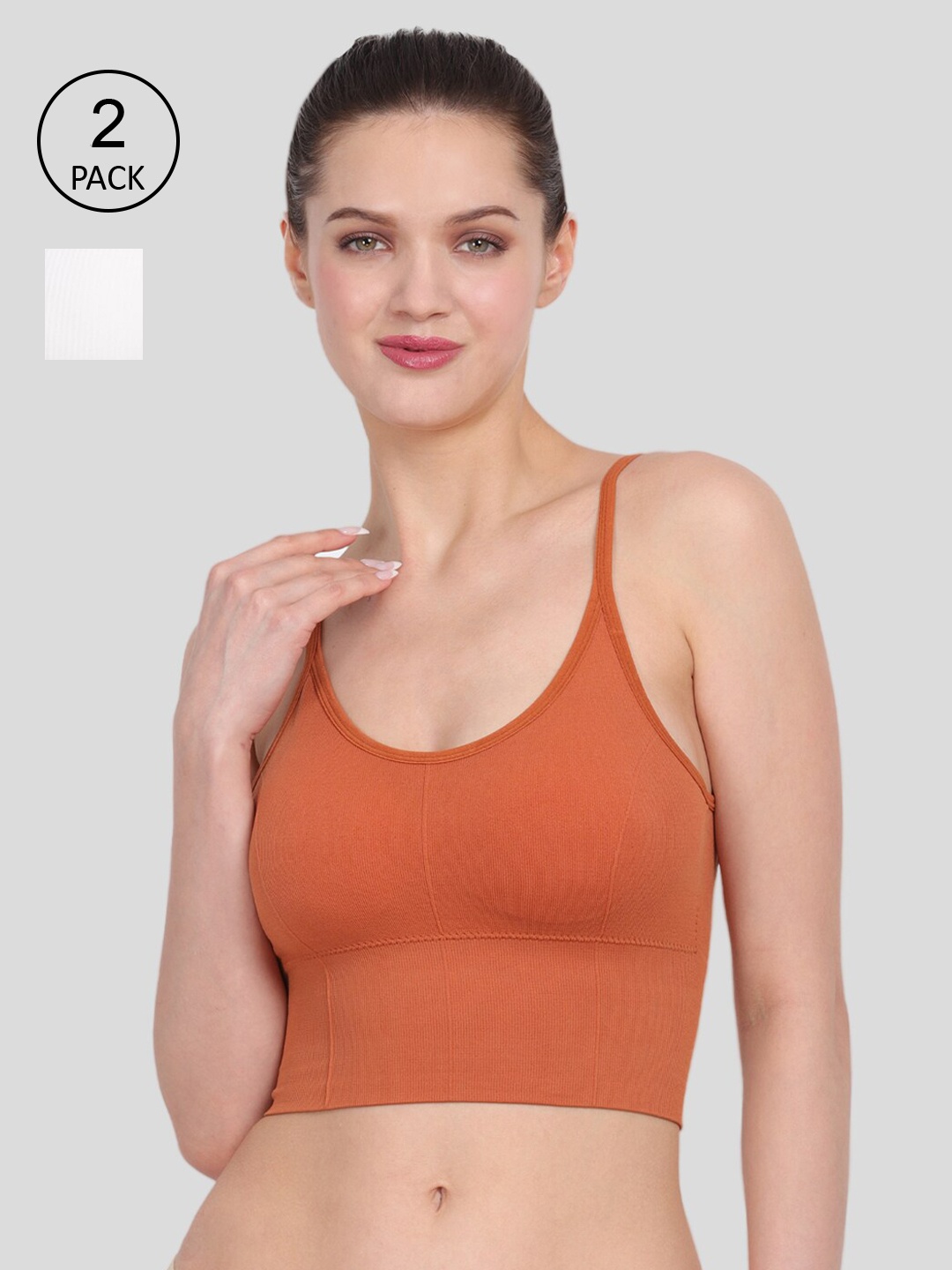

Amour Secret Pack of 2 Orange & White Sports Bra - Lightly Padded
