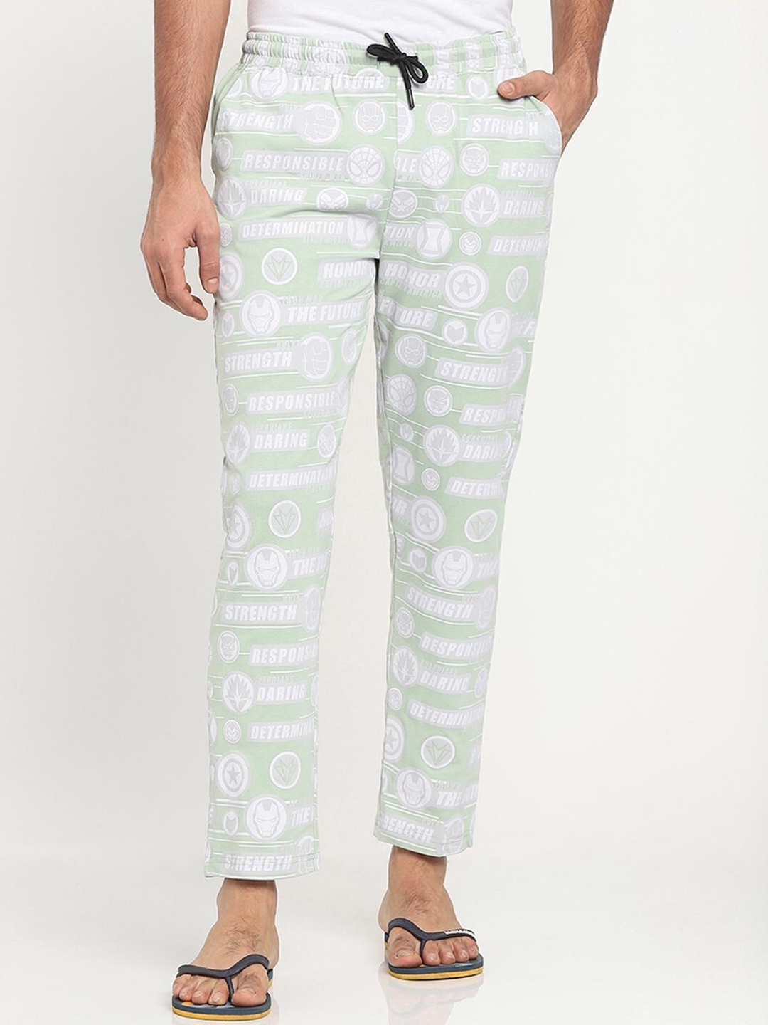 

Bewakoof Men Sage Green Graphic Printed Cotton Lounge Pant