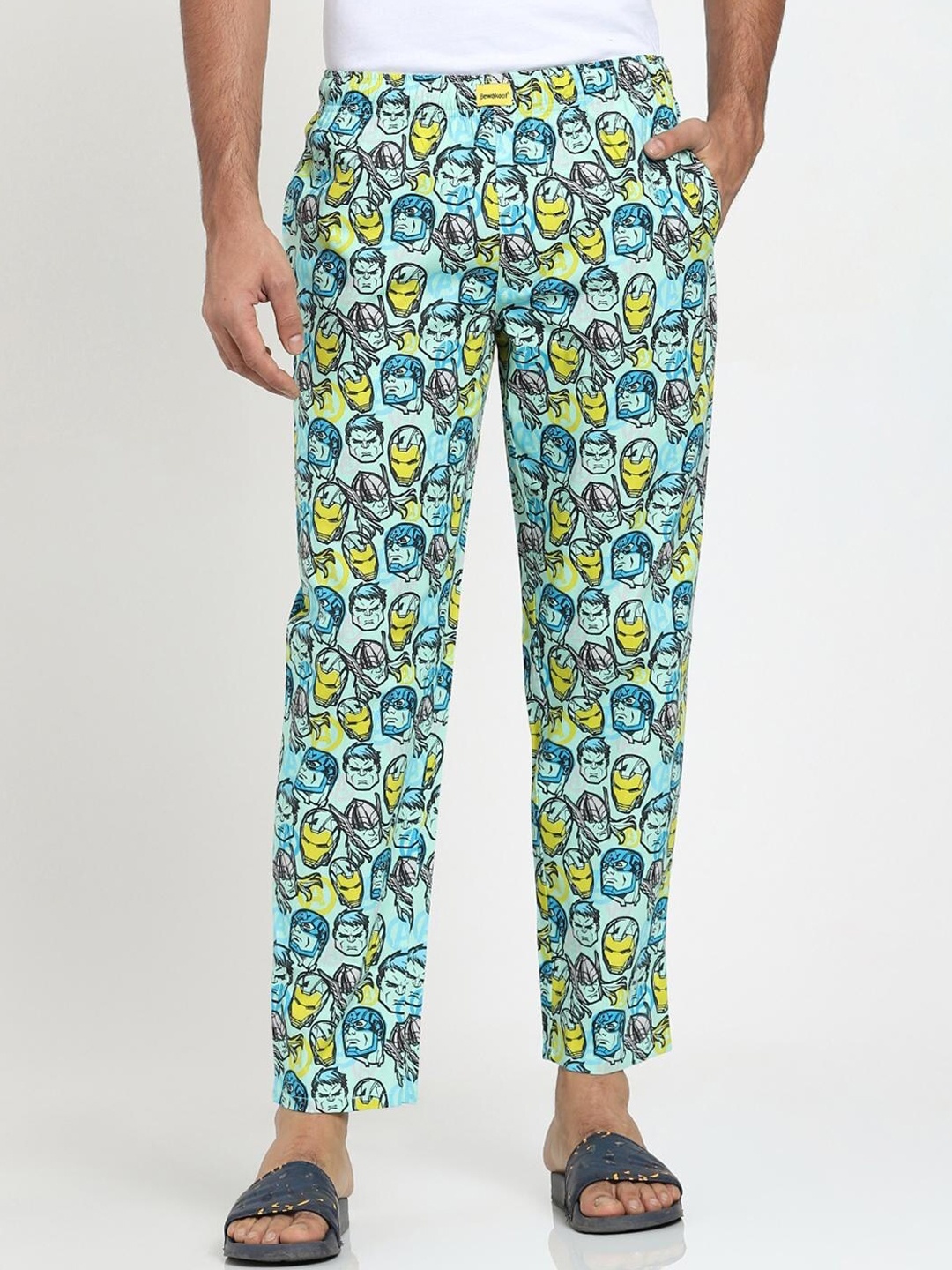 

Bewakoof Men Blue & Yellow Graphic Printed Cotton Lounge Pant