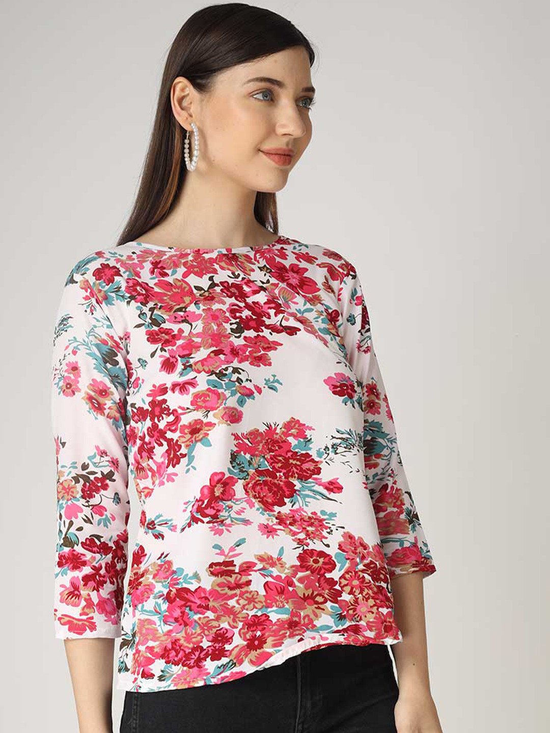 

The Label Bar Pink & White Floral Print Crepe Top