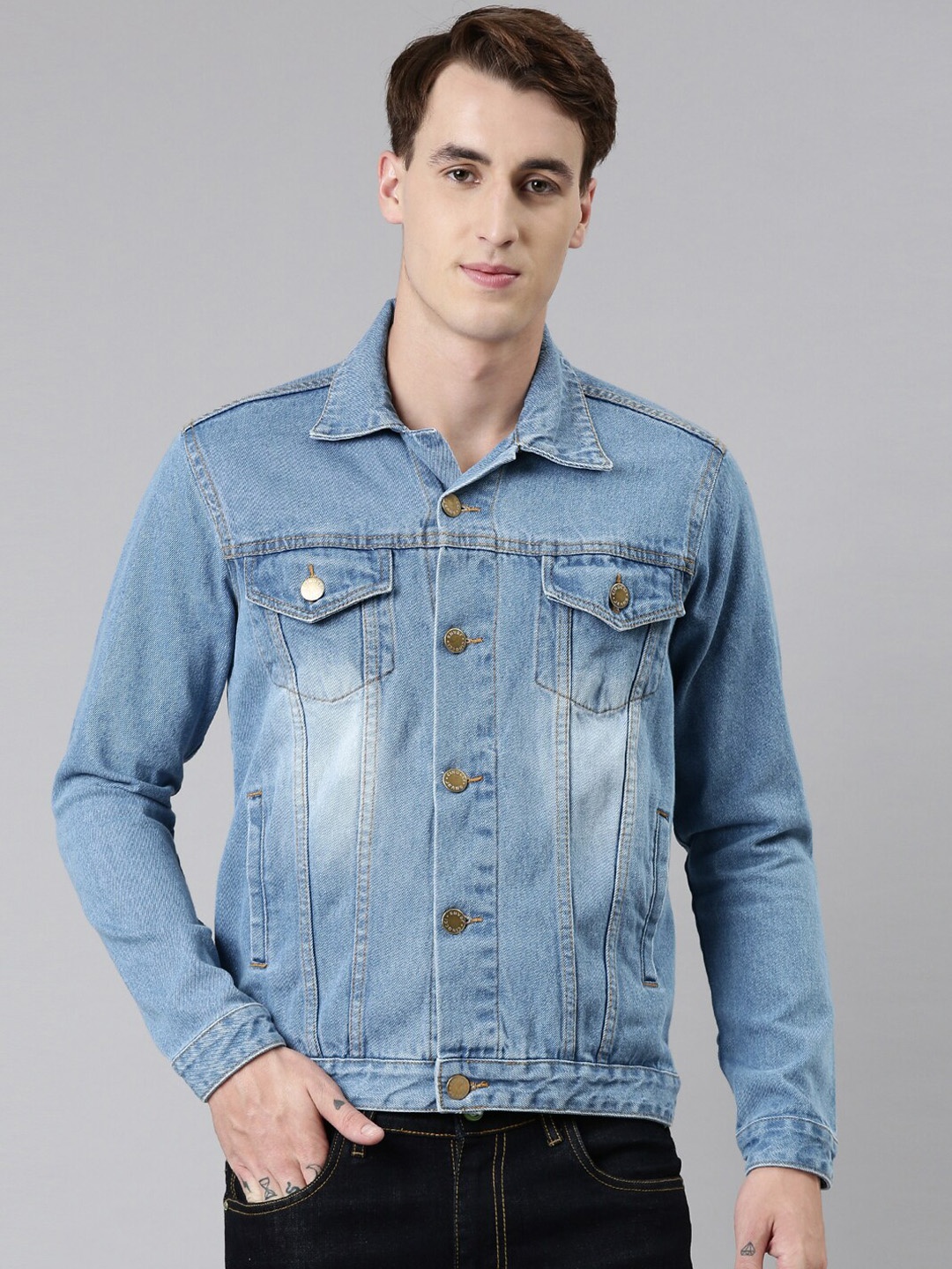 

CINOCCI Men Blue Washed Lightweight Denim Jacket