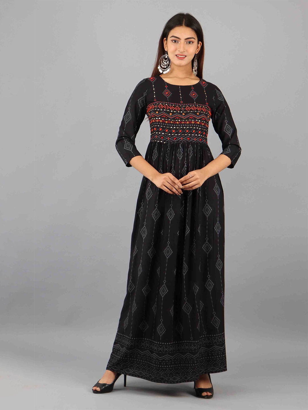 

KALINI Black Ethnic Motifs Maxi Dress