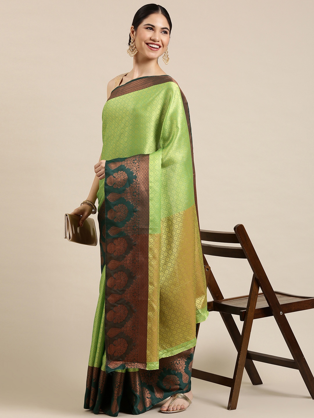 

Pothys Green Ethnic Motifs Zari Jute Silk Saree