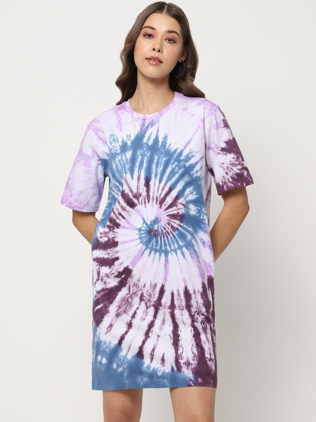 

Bewakoof White Tie and Dye Dyed T-shirt Dress