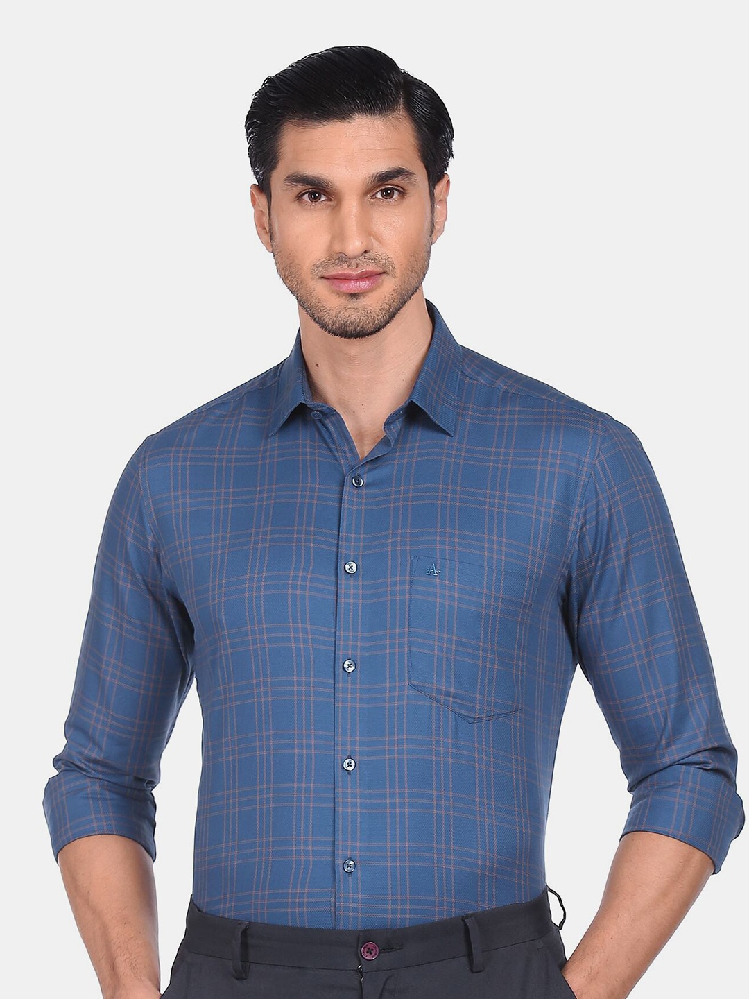 

Arrow Men Blue Checked Pure Cotton Formal Shirt