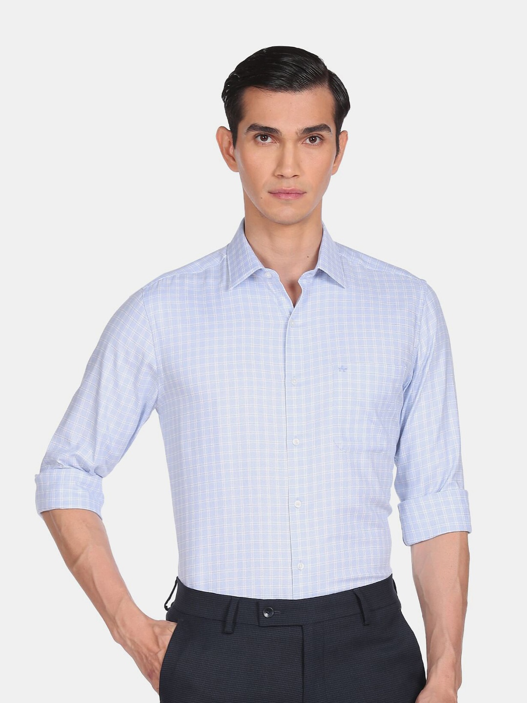 

Arrow Men Blue Checked Cotton Formal Shirt