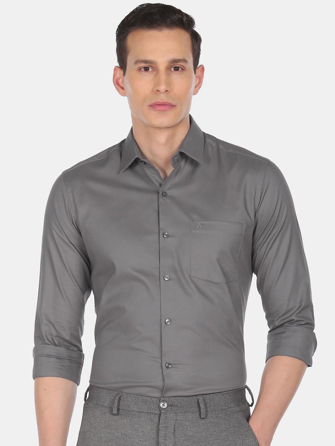

Arrow Men Grey Self Design Cotton Slim Fit Formal Shirt
