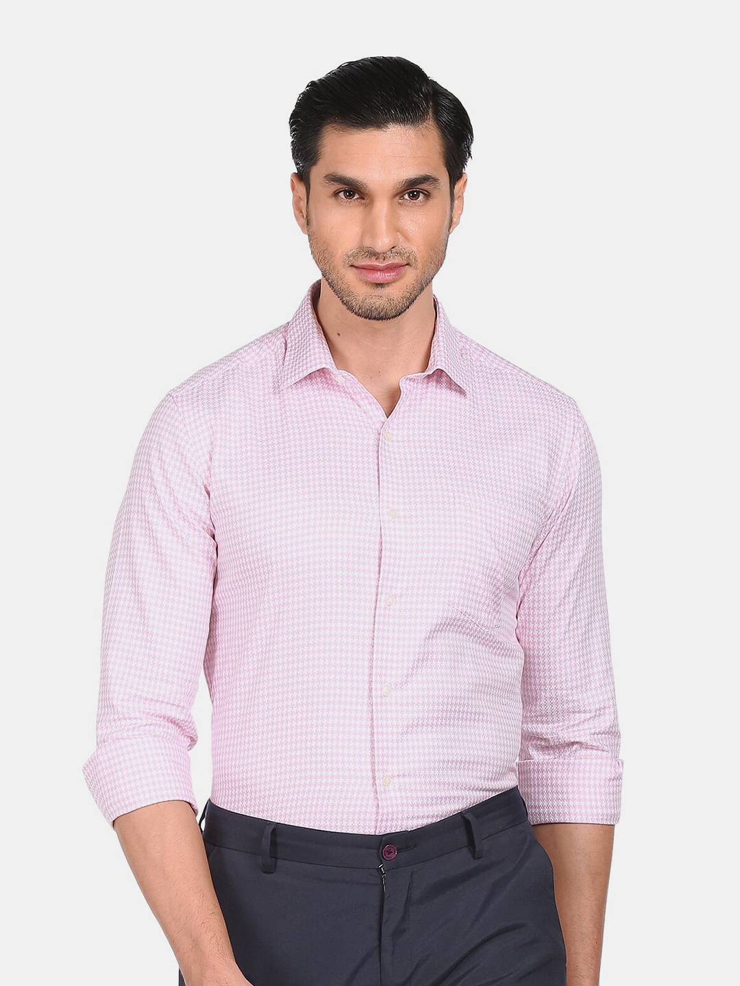 

Arrow Men Pink Slim Fit Micro Checks Checked Pure Cotton Formal Shirt