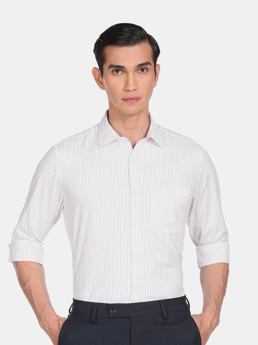 

Arrow Men White Striped Cotton Formal Shirt