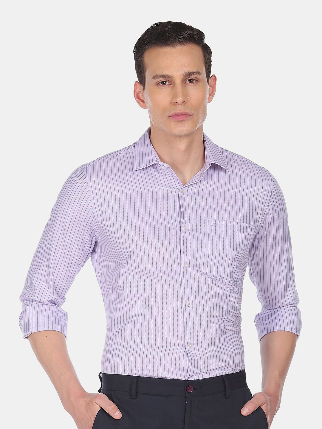

Arrow Men Purple Striped Formal Shirt