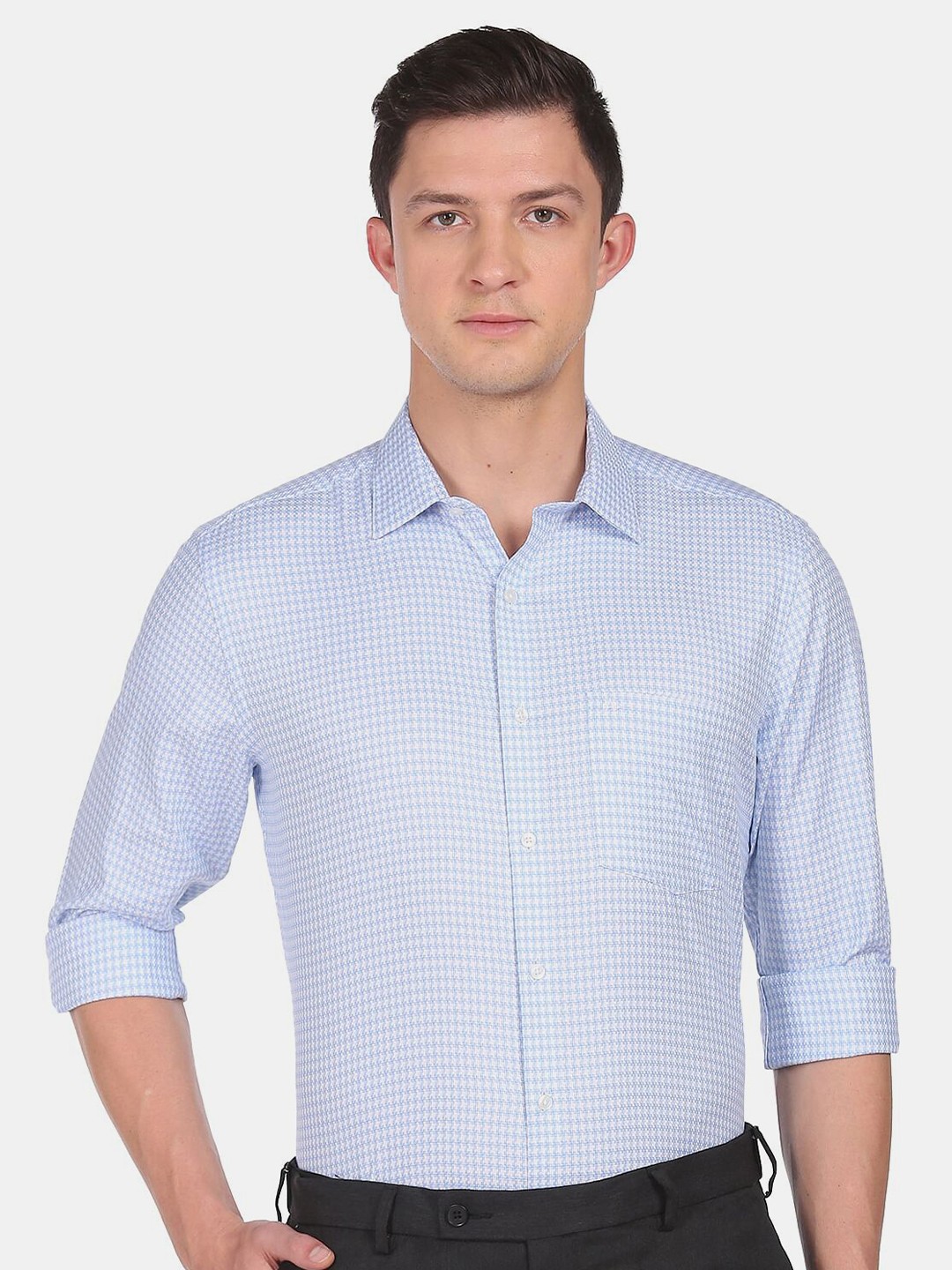 

Arrow Men Blue Micro Checks Checked Pure Cotton Formal Shirt