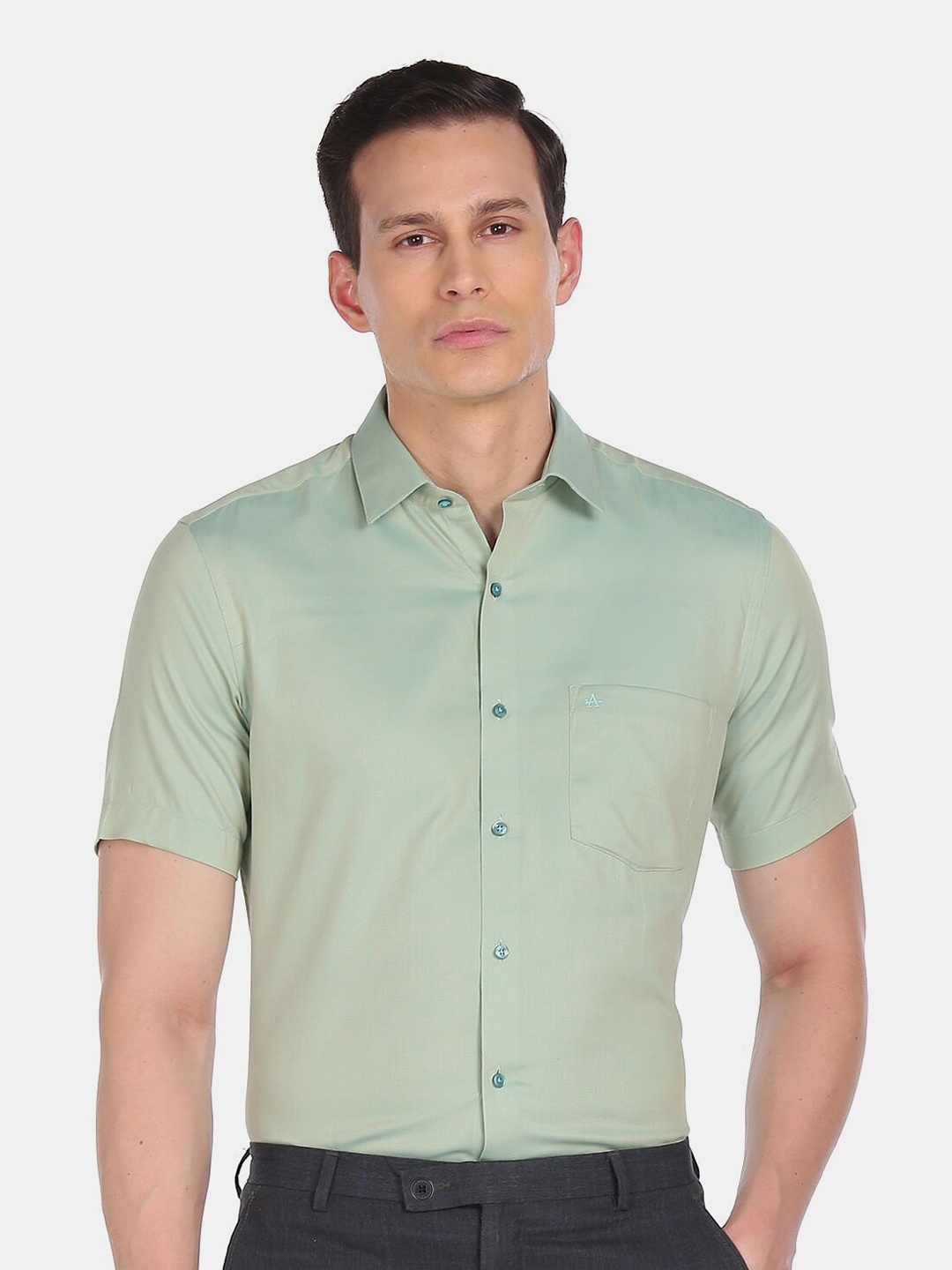 

Arrow Men Green Cotton Solid Formal Shirt