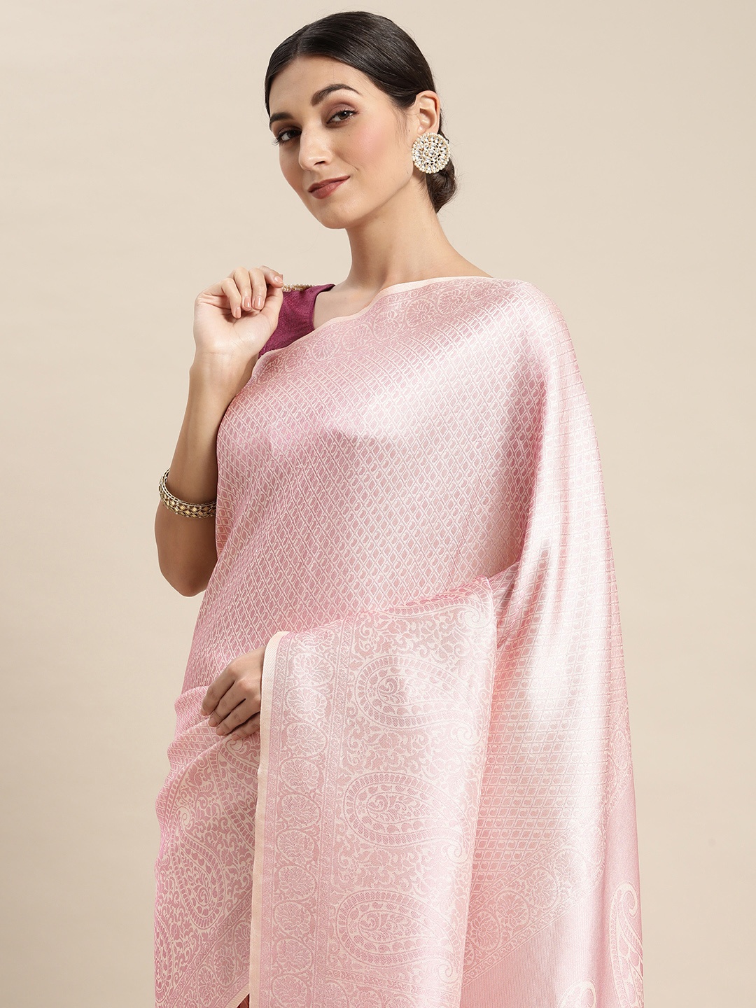 

Pothys Pink Woven Design Art Silk Banarasi Saree