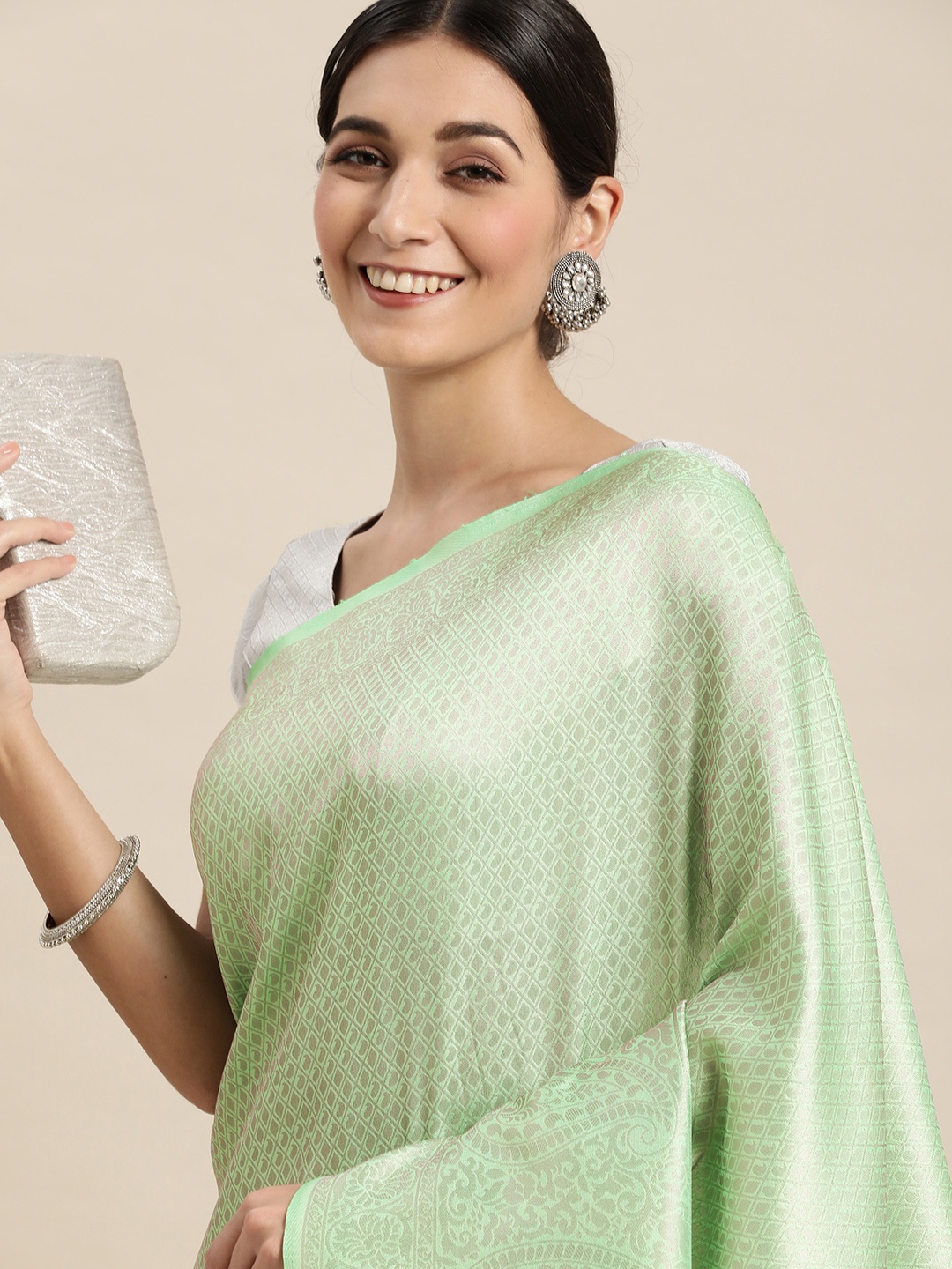 

Pothys Green Woven Design Art Silk Banarasi Saree