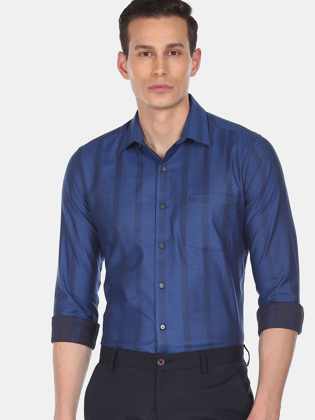 

Arrow New York Men Blue Slim Fit Striped Formal Cotton Shirt