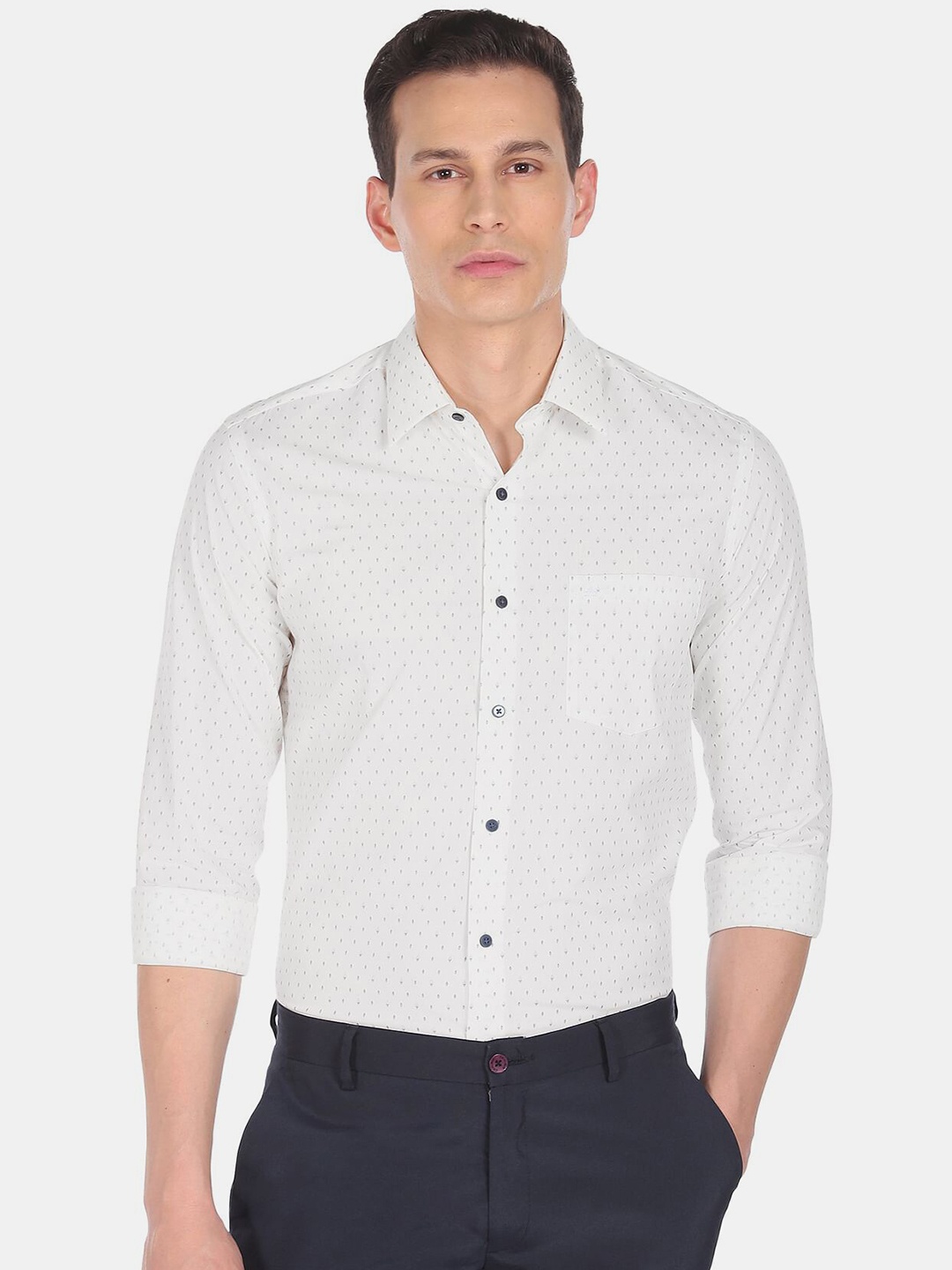 Arrow New York Men White Slim Fit Printed Pure Cotton Formal Shirt