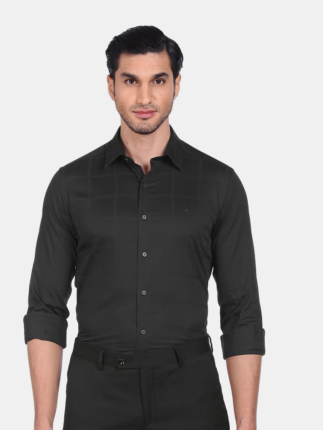 

Arrow New York Men Black Slim Fit Windowpane Checks Checked Formal Shirt
