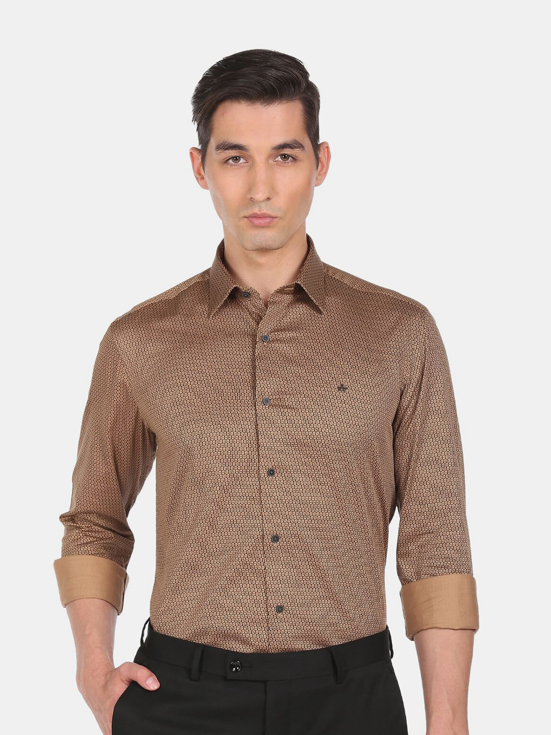 

Arrow New York Men Brown Slim Fit Printed Pure Cotton Formal Shirt