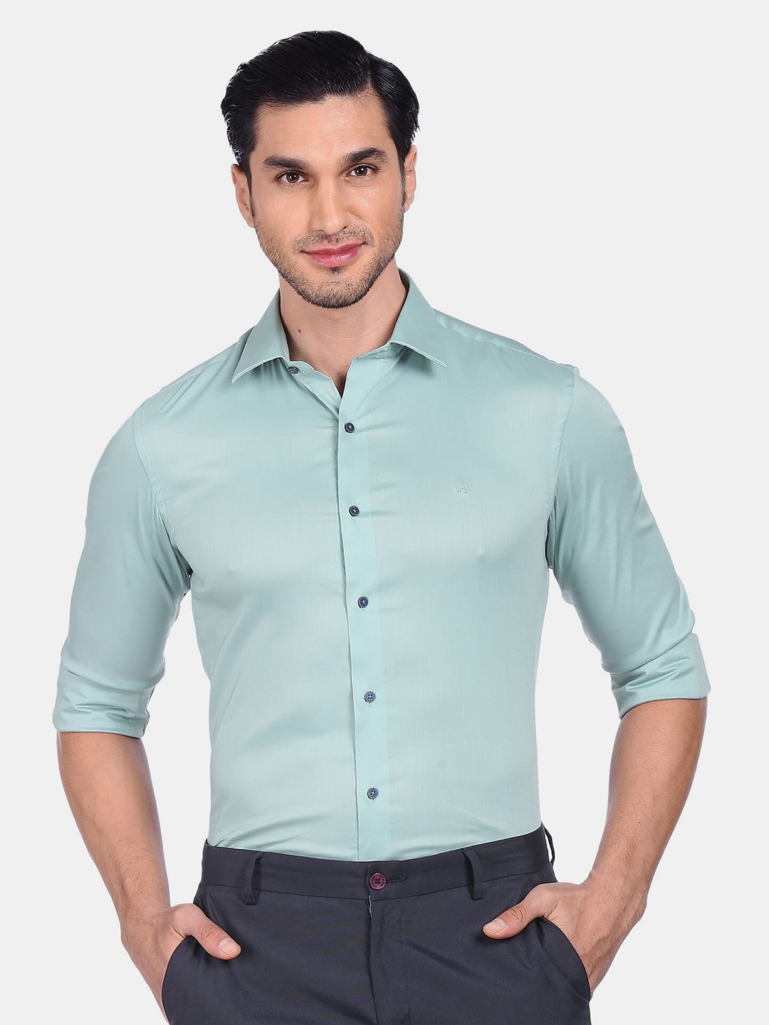 

Arrow New York Men Turquoise Blue Solid Skinny Fit Formal Shirt