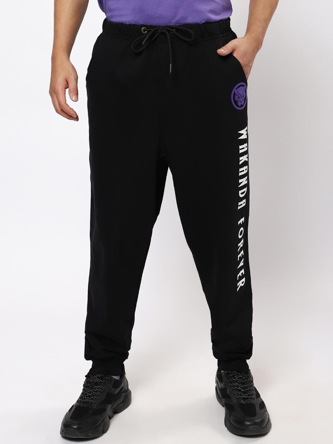 

Bewakoof Men Black Typography Printed Cotton Joggers
