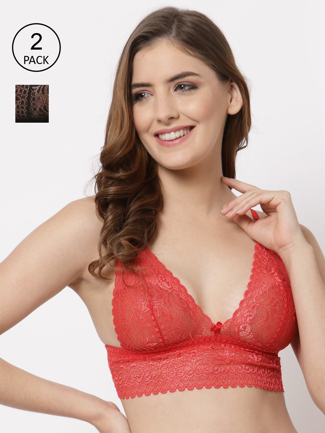 

CUKOO Women Black & Red Floral Bra