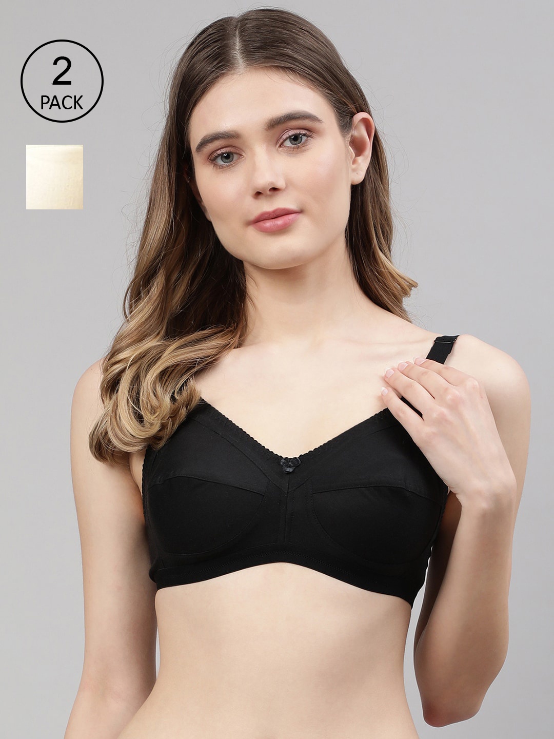 

CUKOO Pack Of 2 Pure cotton Non Padded Everyday Bra, Black